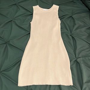 Cream Ribbed Bodycon Dress